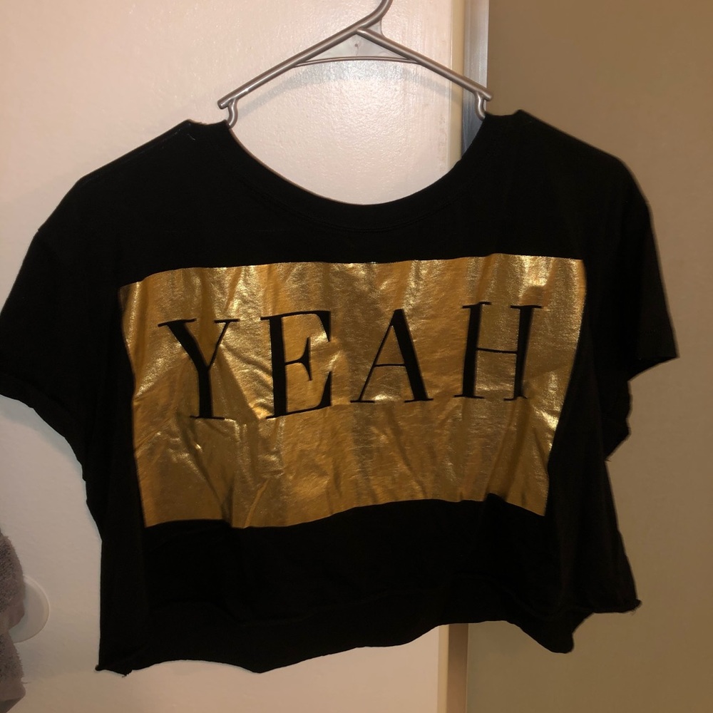 black YEAH crop top with gold